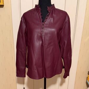 Pilcro Vegan Leather Button-Up Top